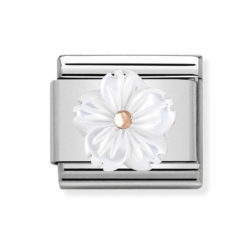 Nomination Pala - Ruusukulta Kukka Valkoinen Flower in White Mother of Pearl