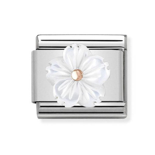 Nomination Pala - Ruusukulta Kukka Valkoinen Flower in White Mother of Pearl
